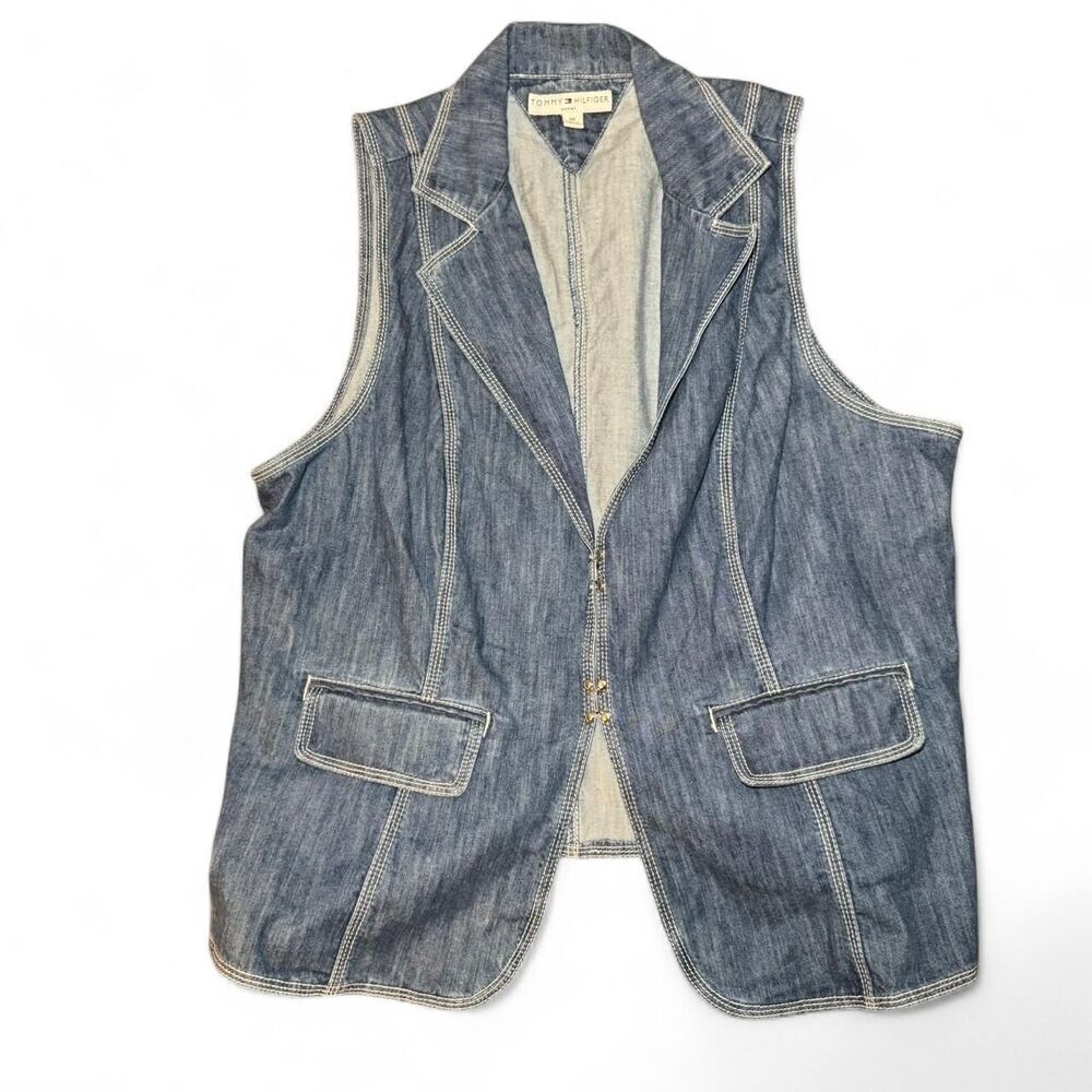 Tommy Hilfiger Women's Blue Denim Vest Waistcoat hook closure Size 20
